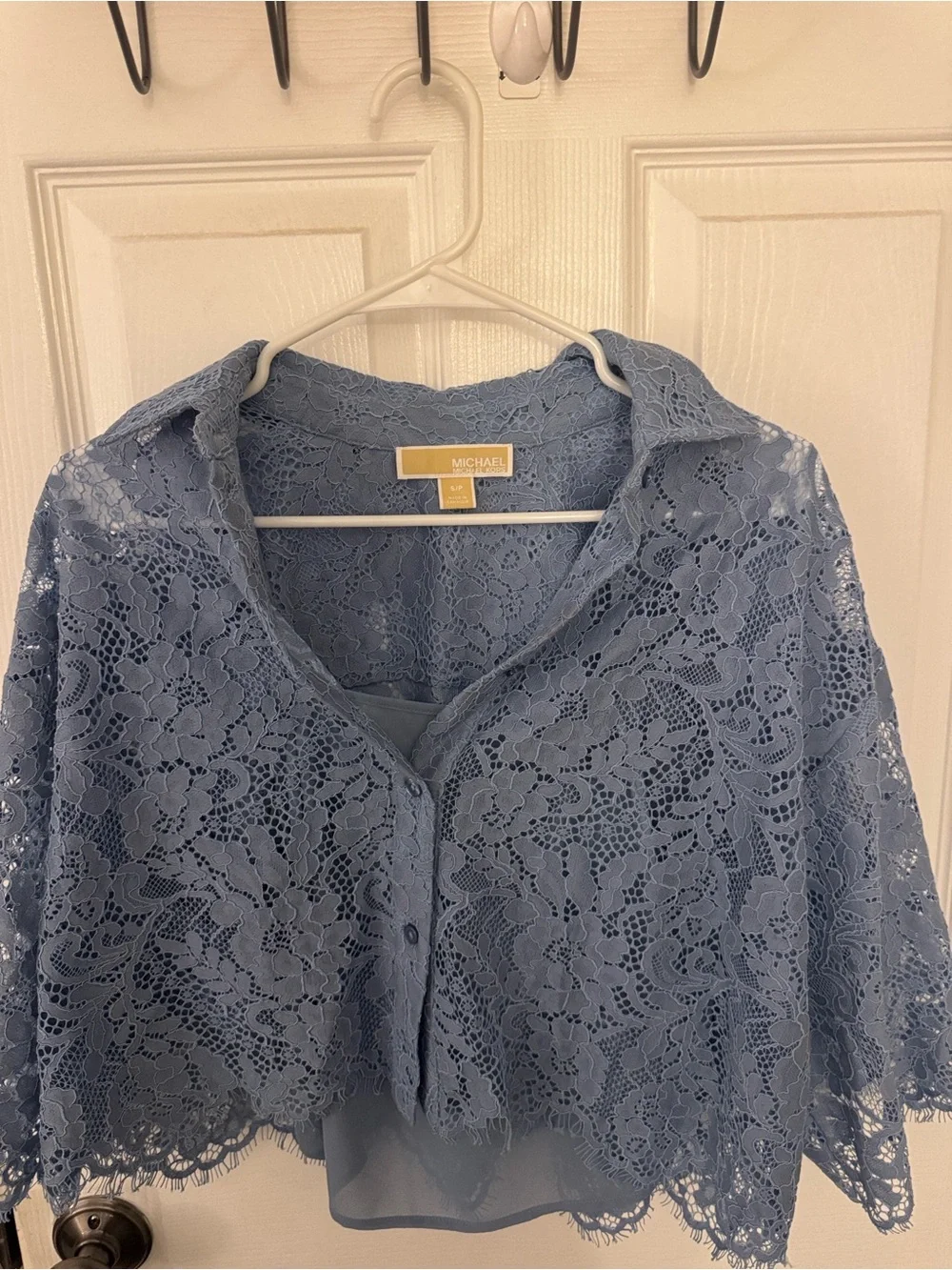 Michael Kors Light Blue Lace Button-Front Blouse